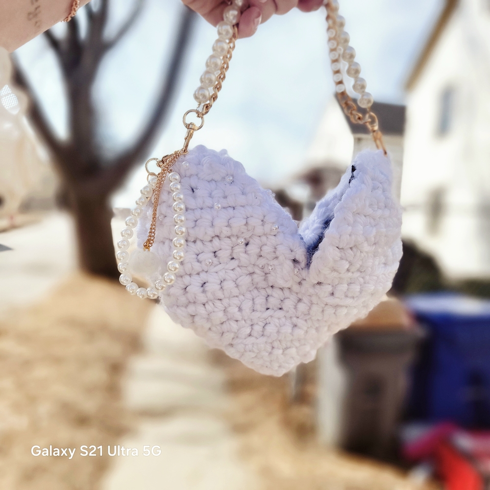 White Crochet Heart-Shaped Bag